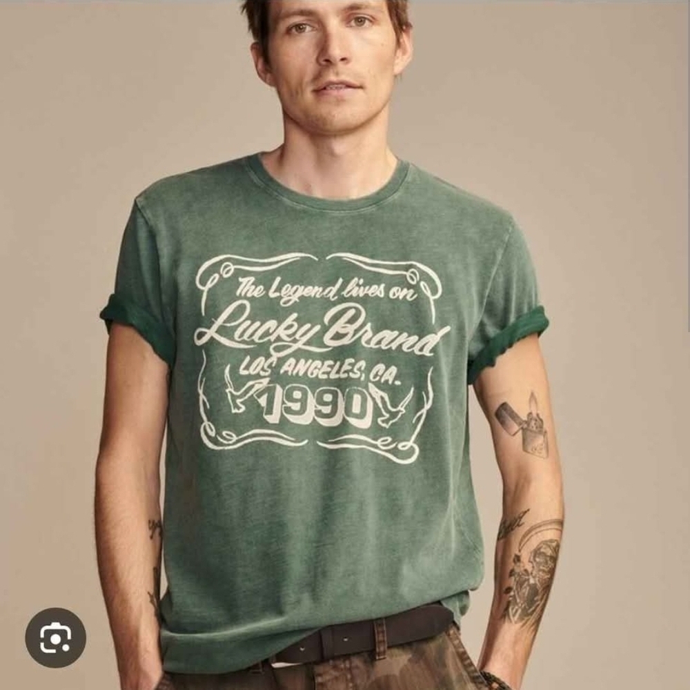NWT Lucky Brand Green Short Sleeve Tee Retro Style ~large